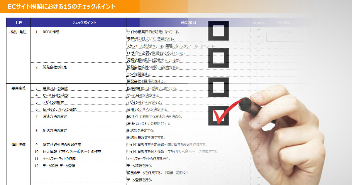 Ecサイト構築手順リスト 確認必須１５項目 無料チェックシート付